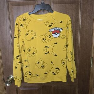Hybrid Apparel Yellow Pokémon Sweatshirt Embroiderd Textured Logo - Large- Good